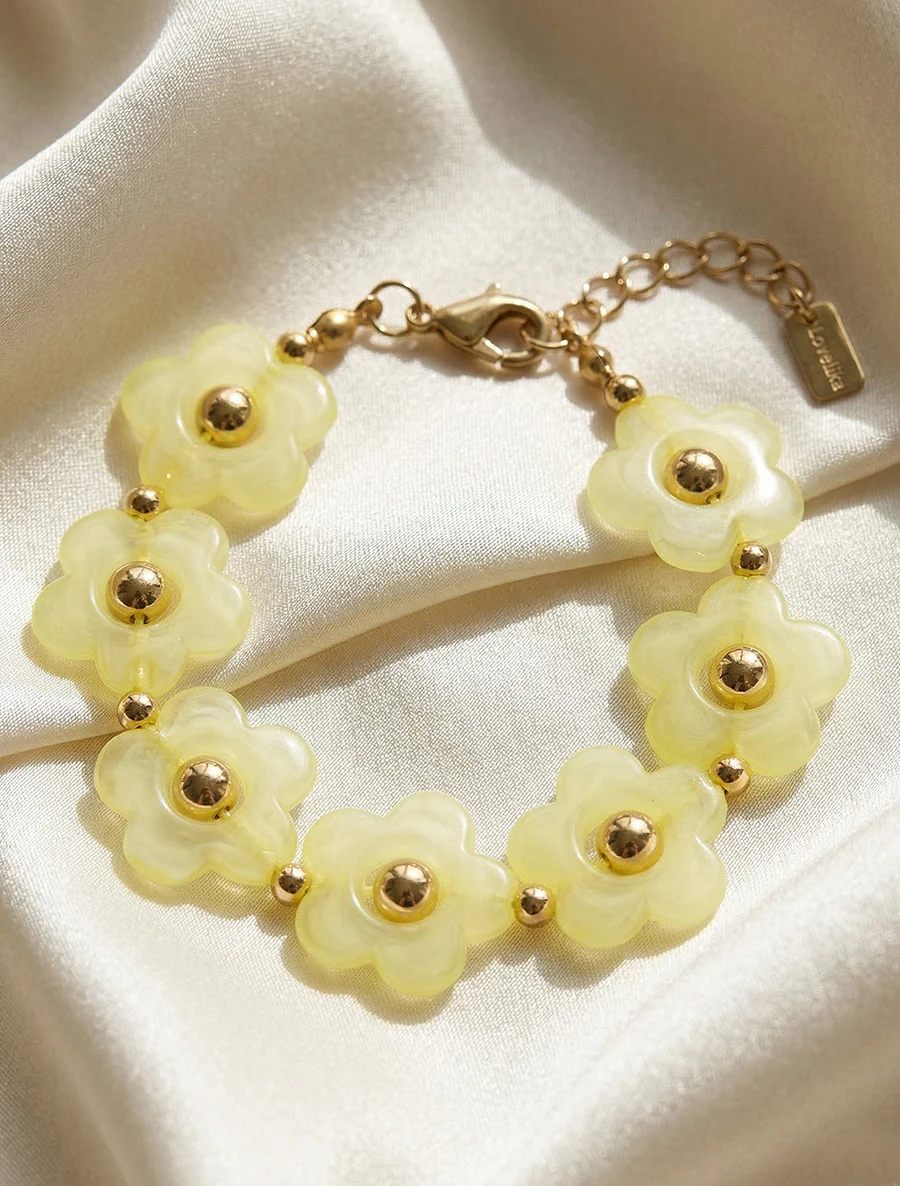 Armband met bloemenmotief van hars - Geel