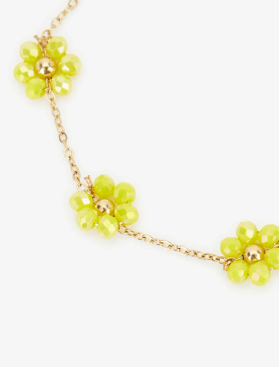 Armband met kleine, gekleurde bloemen van parels. - Geel - Image 3