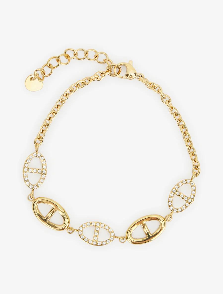 Armband met maritieme schakels versierd met witte zirkoonstenen - Goud - Image 2