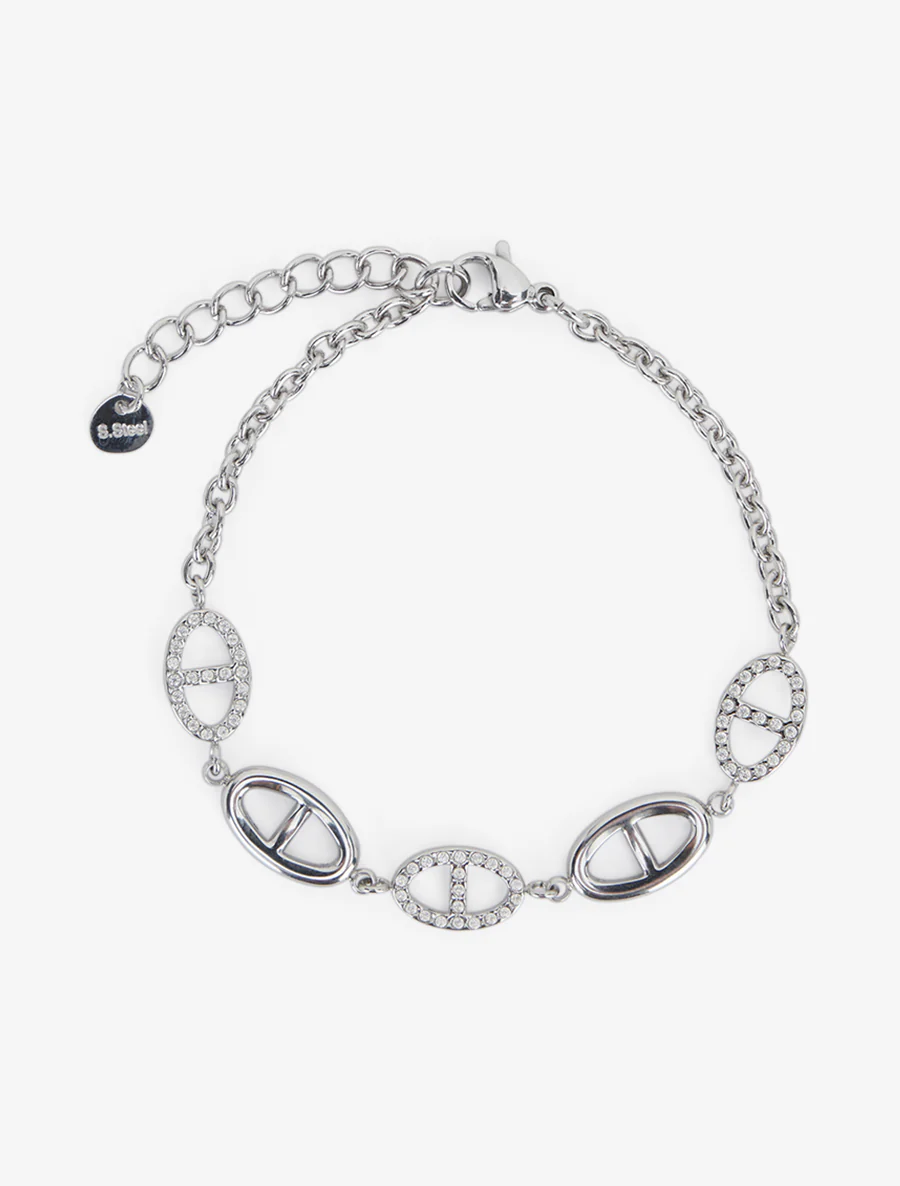 Armband met maritieme schakels versierd met witte zirkoonstenen - Geld - Image 2