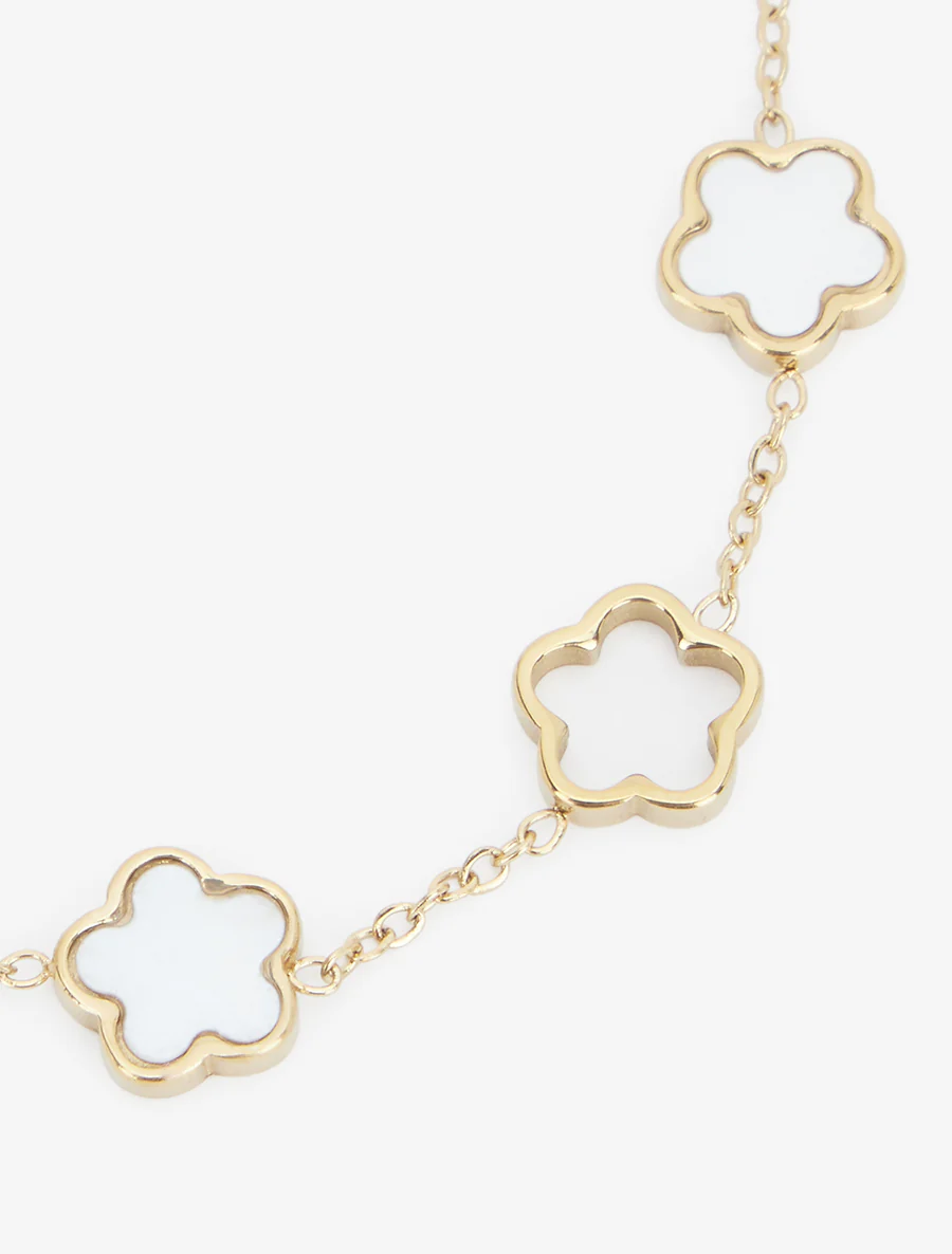 Armband met opengewerkte en parelmoeren bloemen - Goud - Image 3