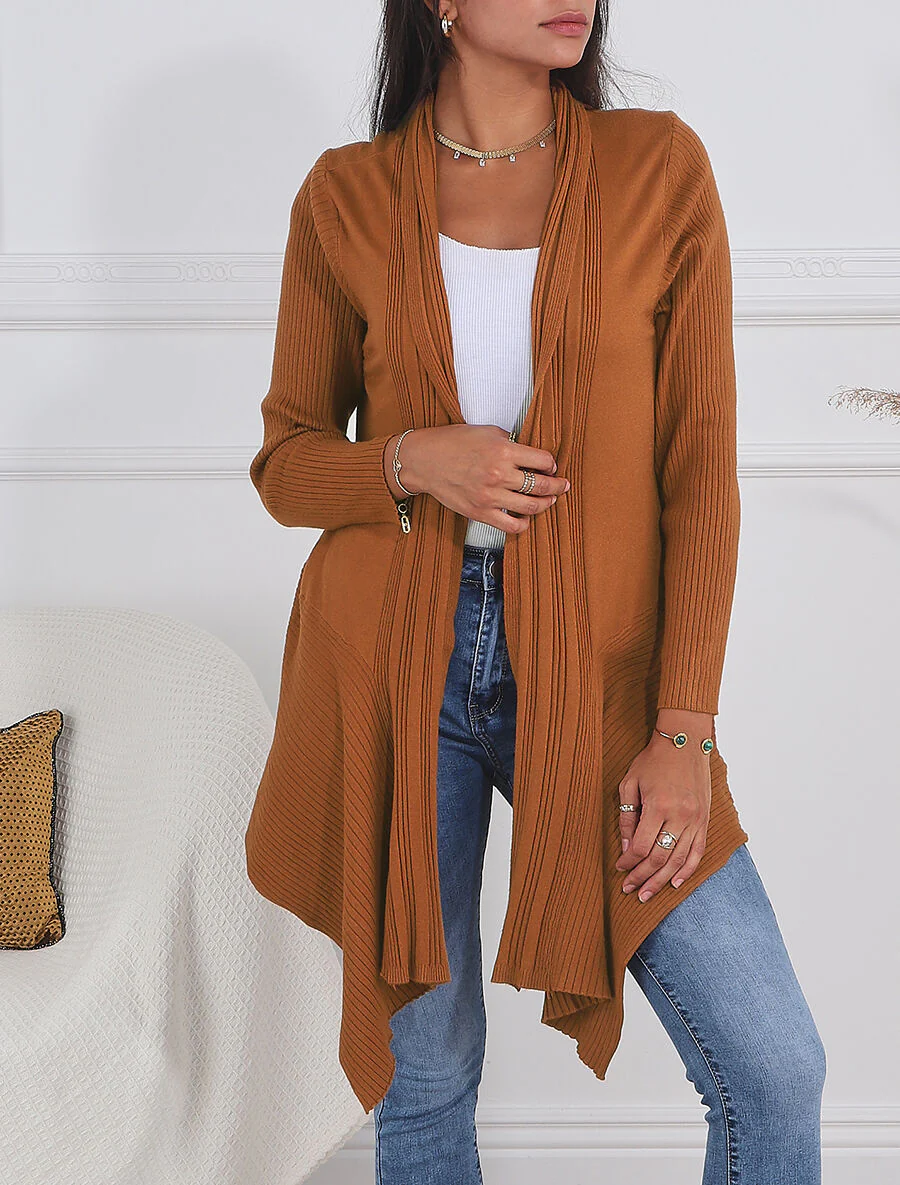 Asymmetrisch geribd vest - Kameel