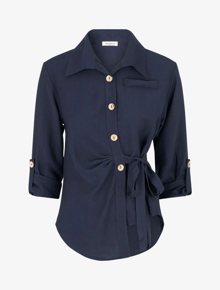 Asymmetrisch overhemd met drapeereffect - Marine