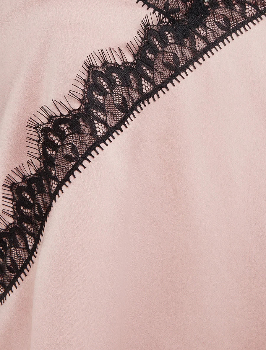 Asymmetrisch satijnen hemdje met kanten detail - Oudroze - Image 3