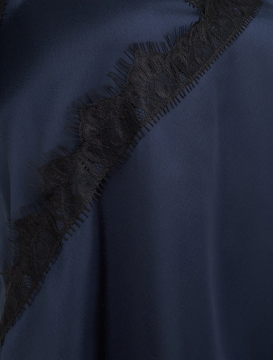 Asymmetrisch satijnen hemdje met kanten detail - Marine - Image 3