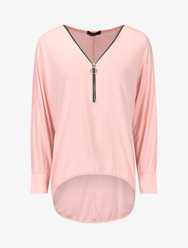 Asymmetrisch top met rits - roze - Image 2