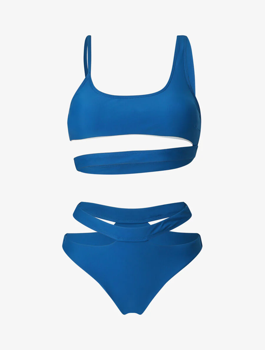 Asymmetrische bandeau bikini - Blauw