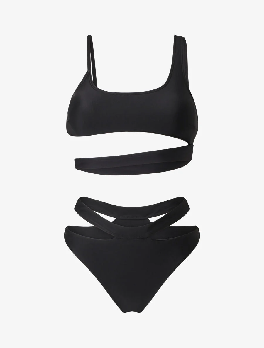 Asymmetrische bandeau bikini - Zwart