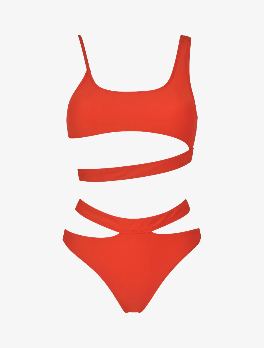 Asymmetrische bandeau bikini - oranje