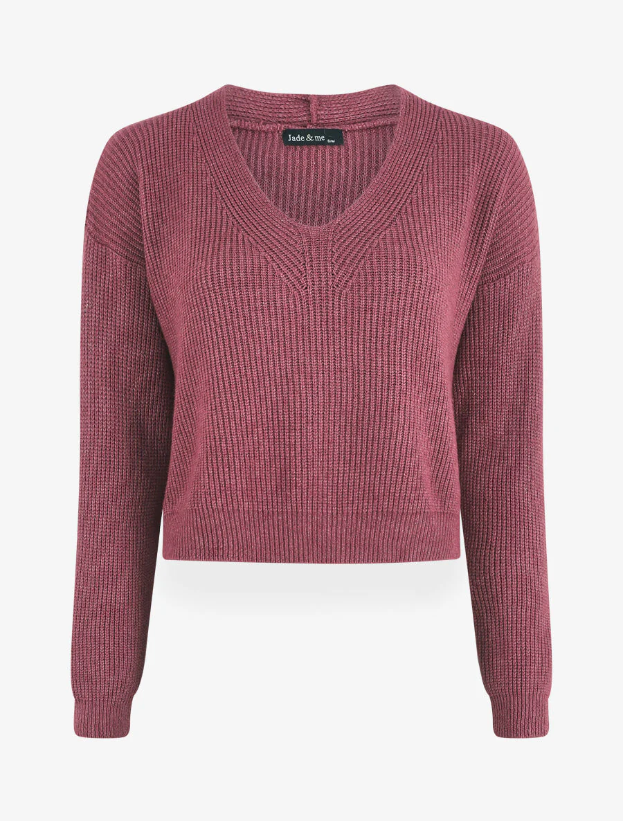Asymmetrische crop trui met V-hals - Paars