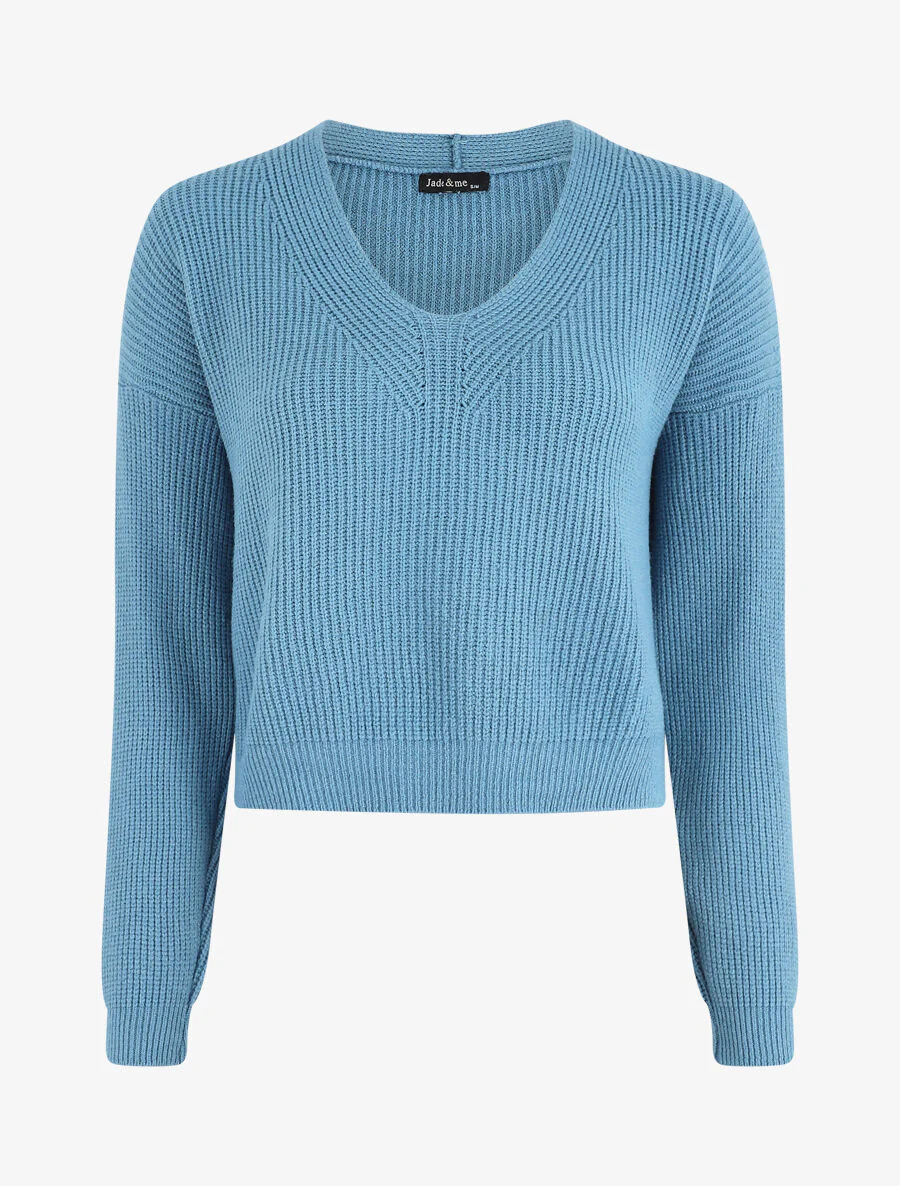 Asymmetrische crop trui met V-hals - lichtblauw
