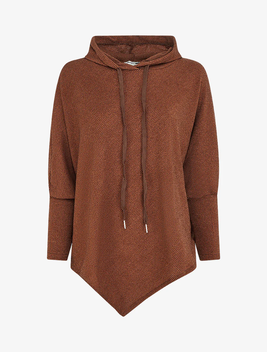 Asymmetrische dunne trui met capuchon - Bruin