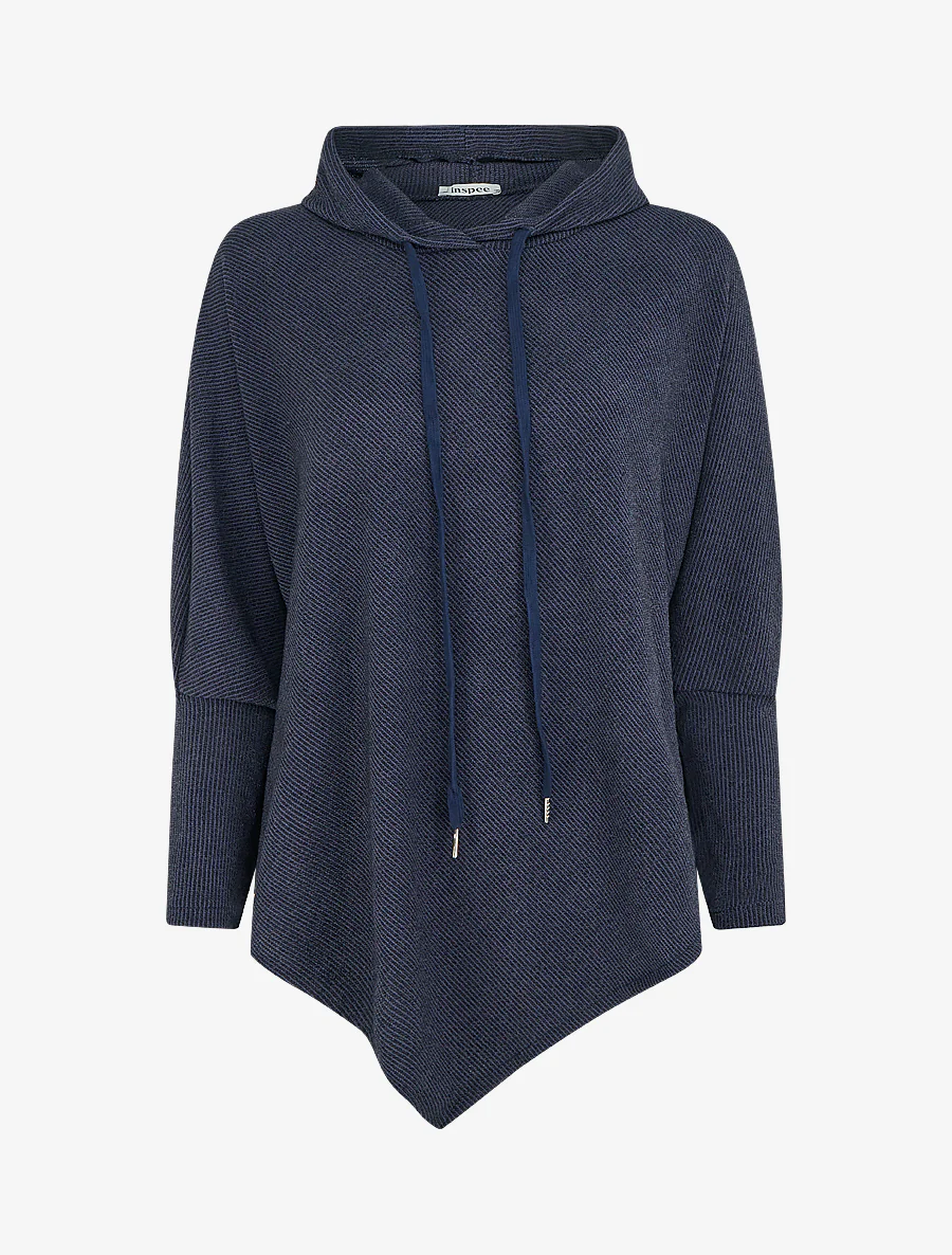 Asymmetrische dunne trui met capuchon - Marine