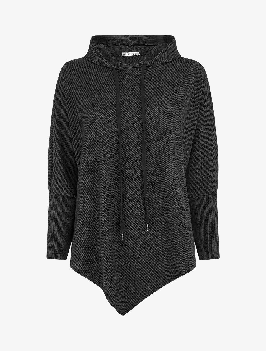 Asymmetrische dunne trui met capuchon - Zwart