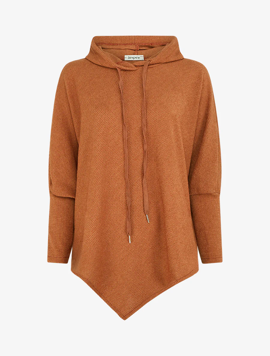 Asymmetrische dunne trui met capuchon - Sienarood