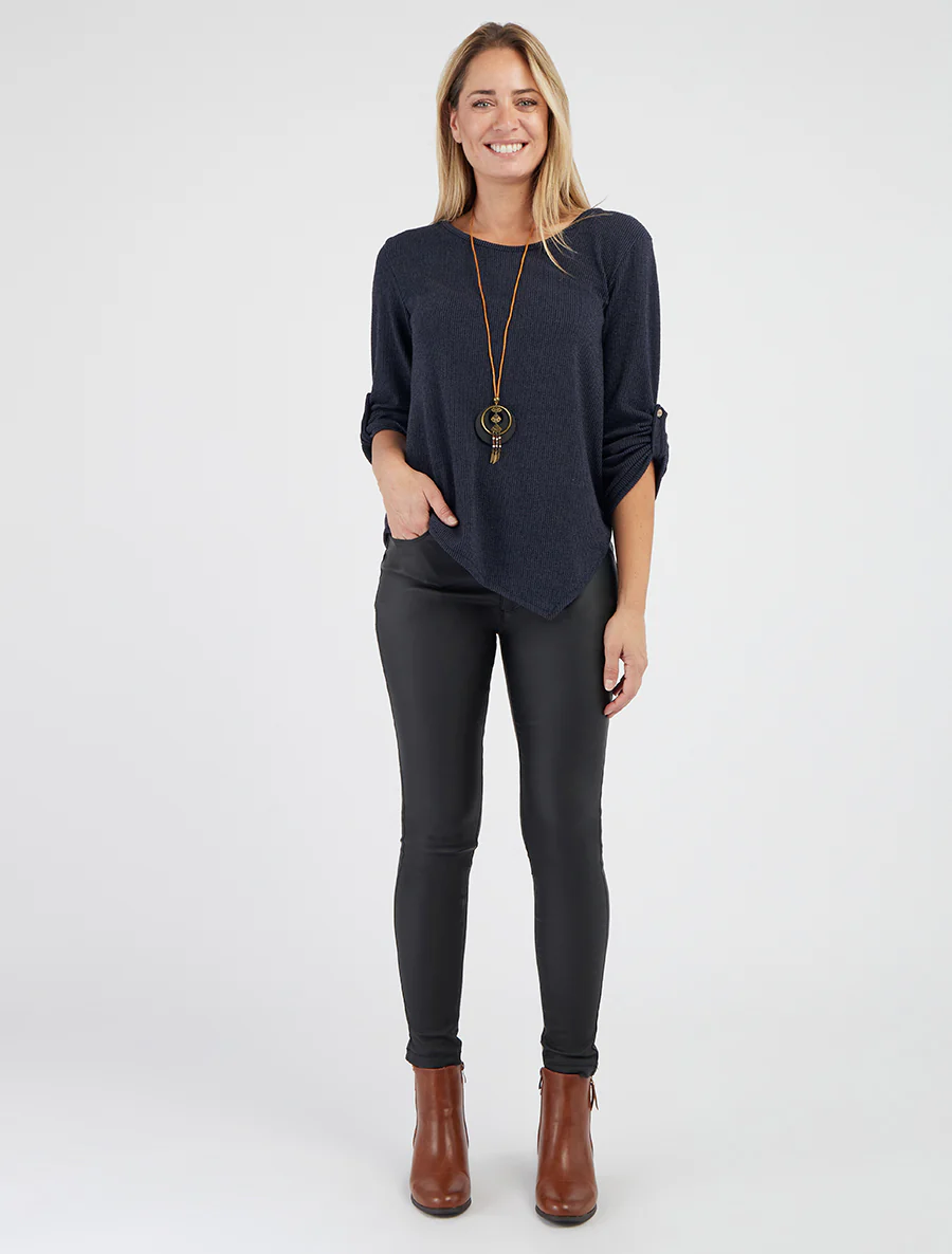 Asymmetrische dunne trui met oprolbare lange mouwen - Marine - Image 4