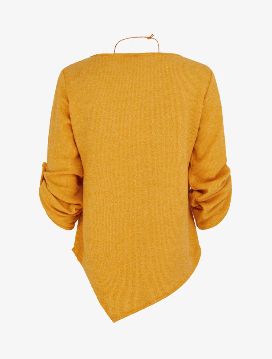 Asymmetrische dunne trui met oprolbare lange mouwen - Mosterdgeel - Image 2