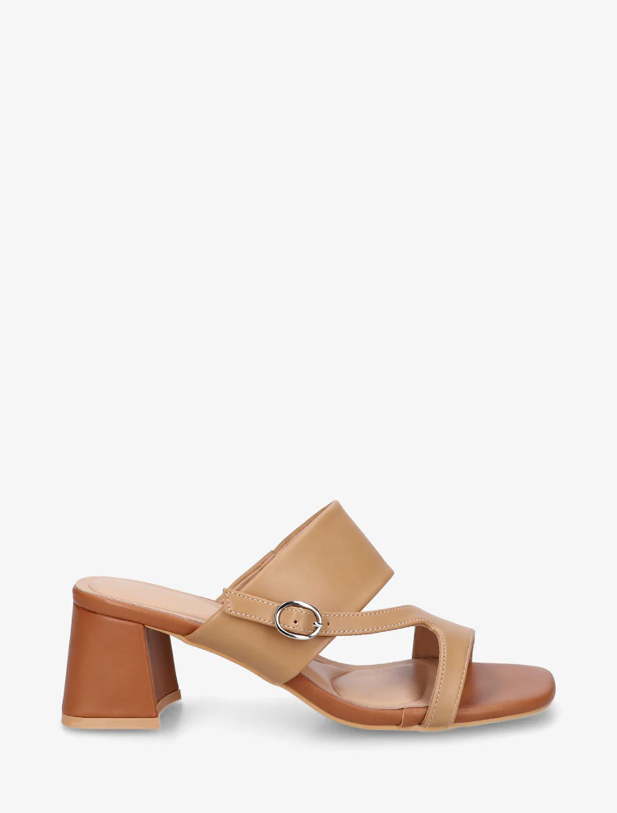 Asymmetrische enkelband sandalen - Licht kameel