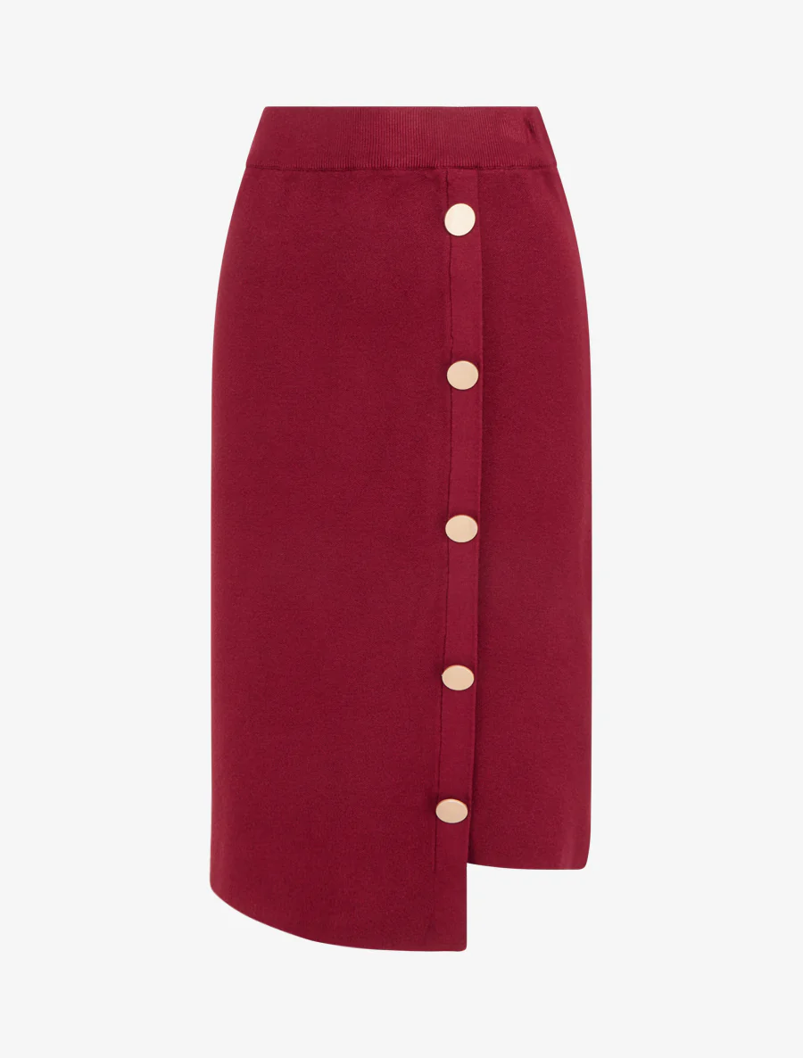 Asymmetrische gebreide effen rok - Bordeaux