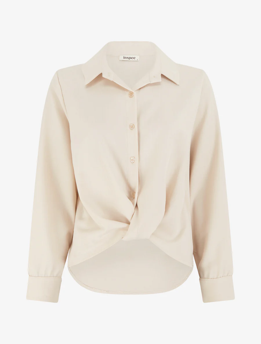 Asymmetrische geknoopte blouse - Beige