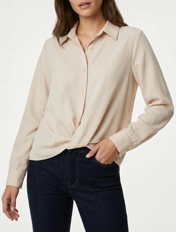 Asymmetrische geknoopte blouse - Beige - Image 4