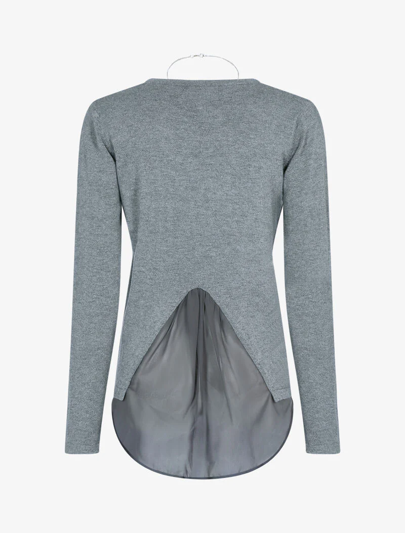 Trui met asymmetrisch inzetstuk in voile - donkergrijs - Image 2