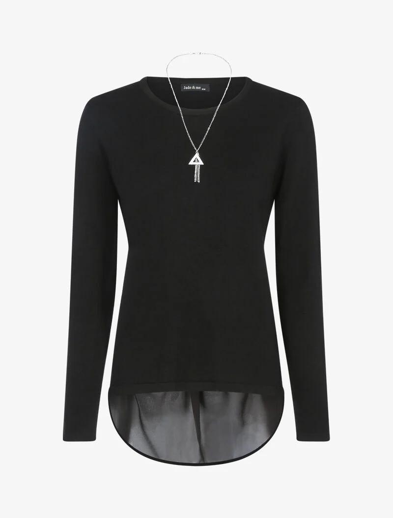 Trui met asymmetrisch inzetstuk in voile - zwart