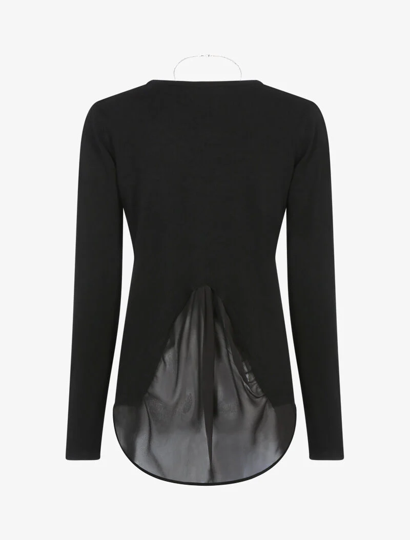 Trui met asymmetrisch inzetstuk in voile - zwart - Image 2