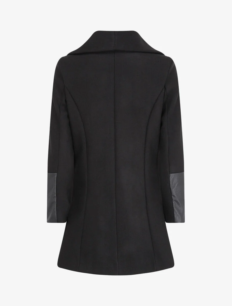 Asymmetrische jas met inzetstukken van imitatieleer - Zwart - Image 2