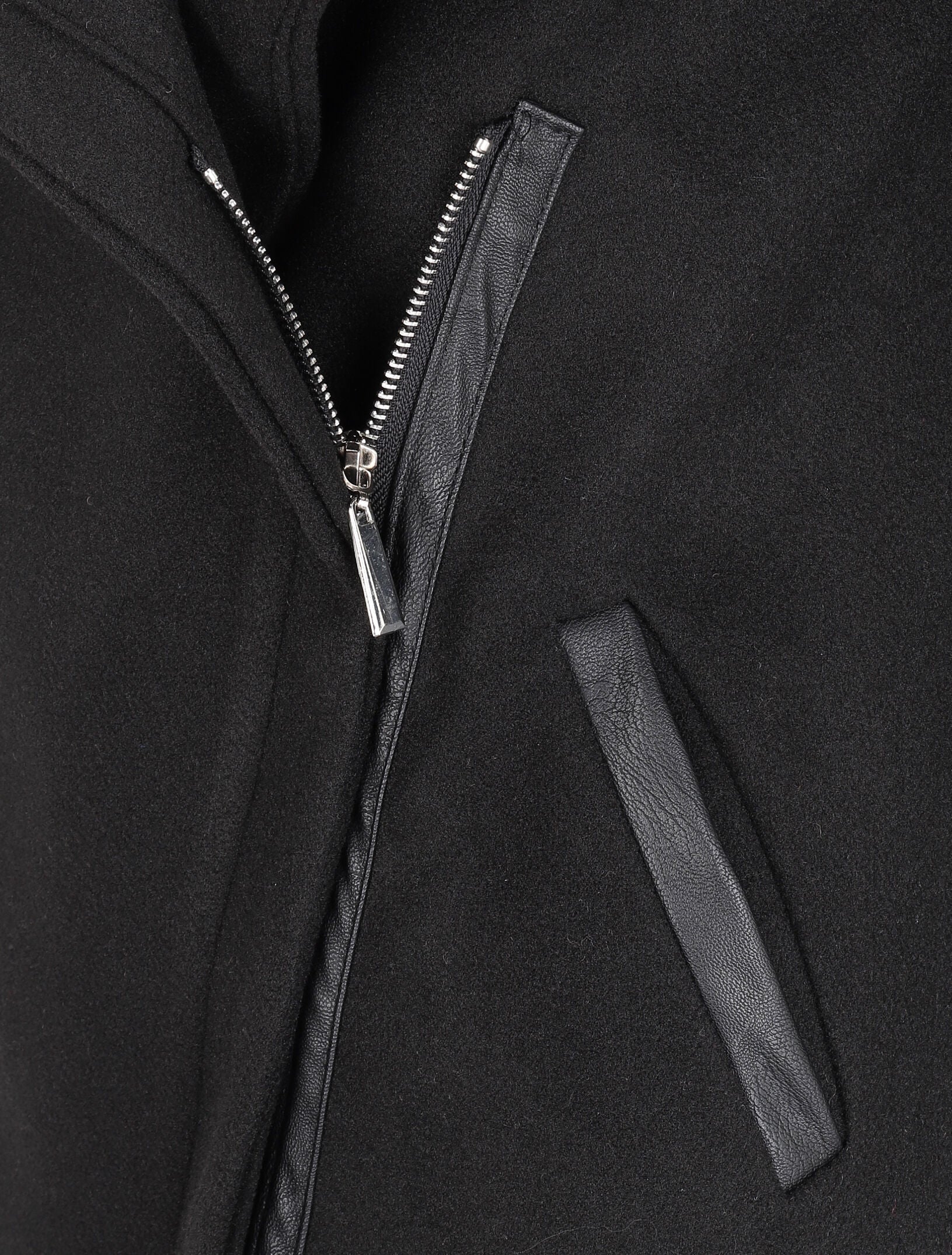 Asymmetrische jas met inzetstukken van imitatieleer - Zwart - Image 3