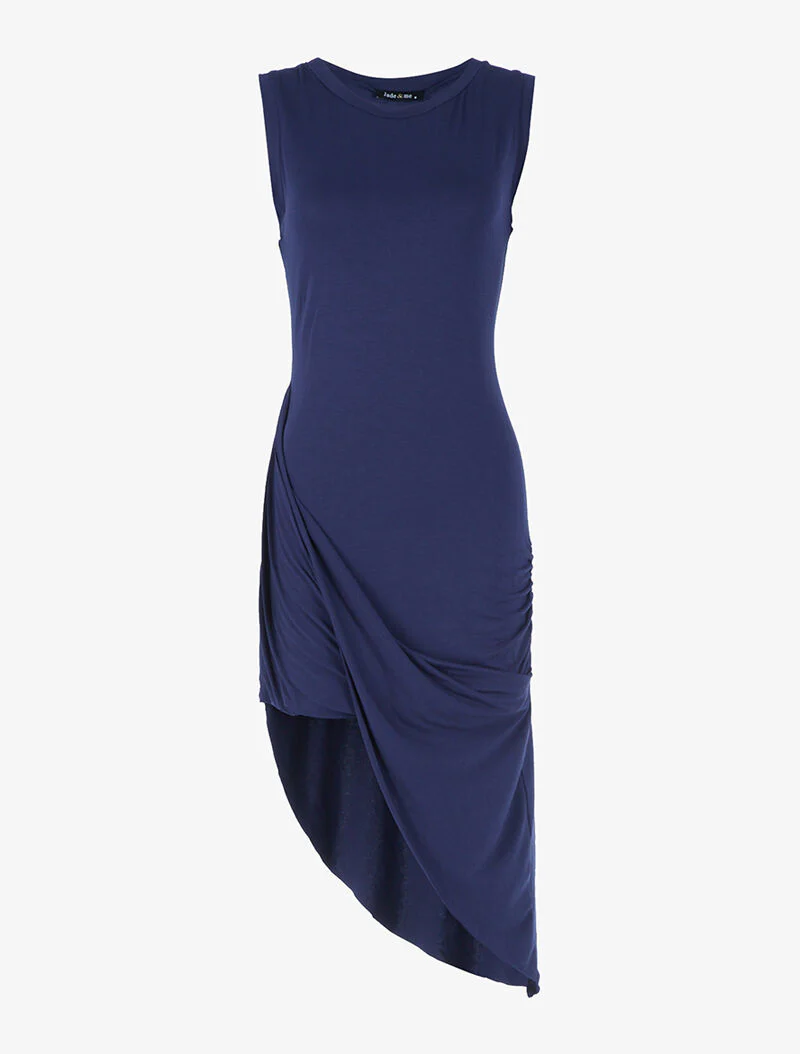 Asymmetrische snit jurk - marineblauw