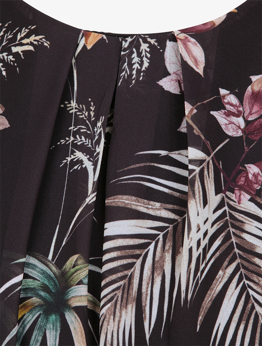 Asymmetrische jurk met bladerenprint - Zwart - Image 3