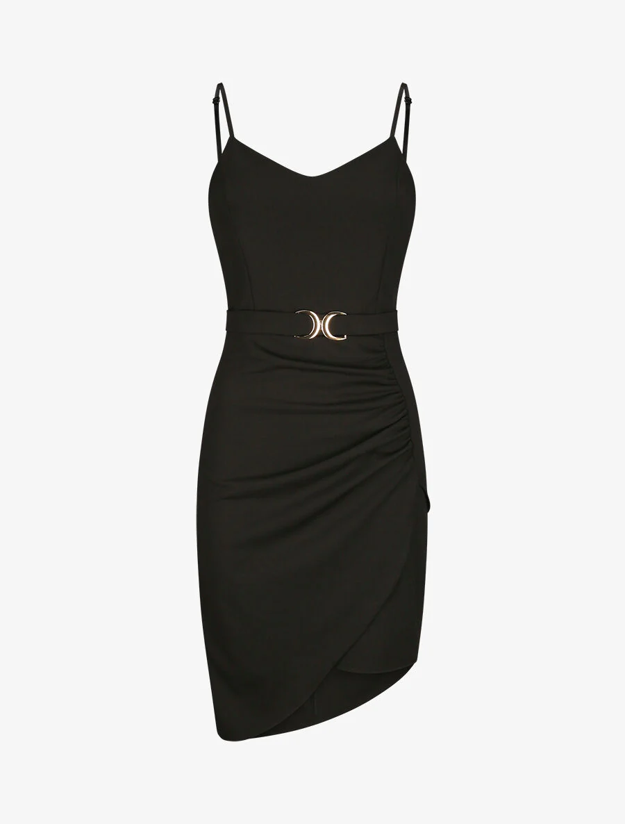Asymmetrische jurk met dunne bandjes - Zwart
