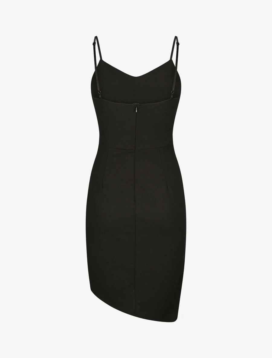 Asymmetrische jurk met dunne bandjes - Zwart - Image 2