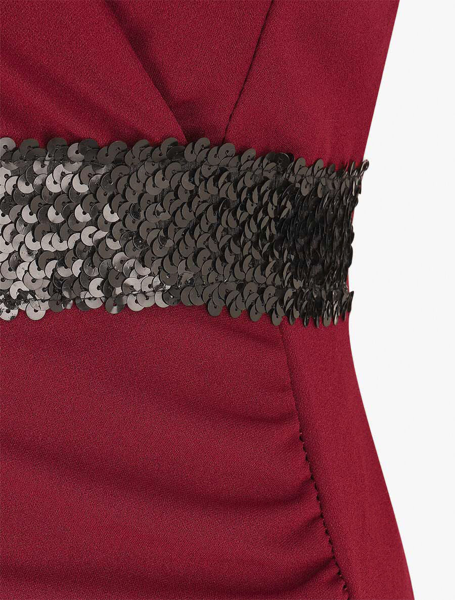 Asymmetrische jurk met pailletten in de taille - bordeaux - Image 3