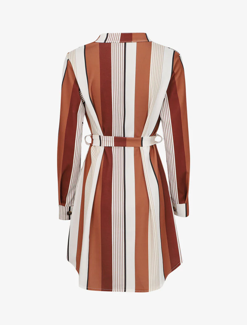 Asymmetrische gestreepte jurk - Camel - Image 2