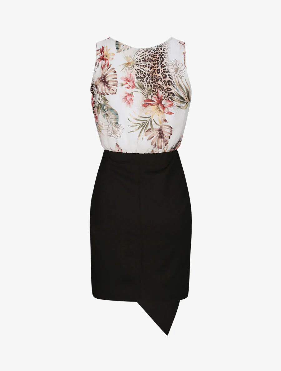 Asymmetrische jurk met tropische bladerenprint - Wit - Image 2