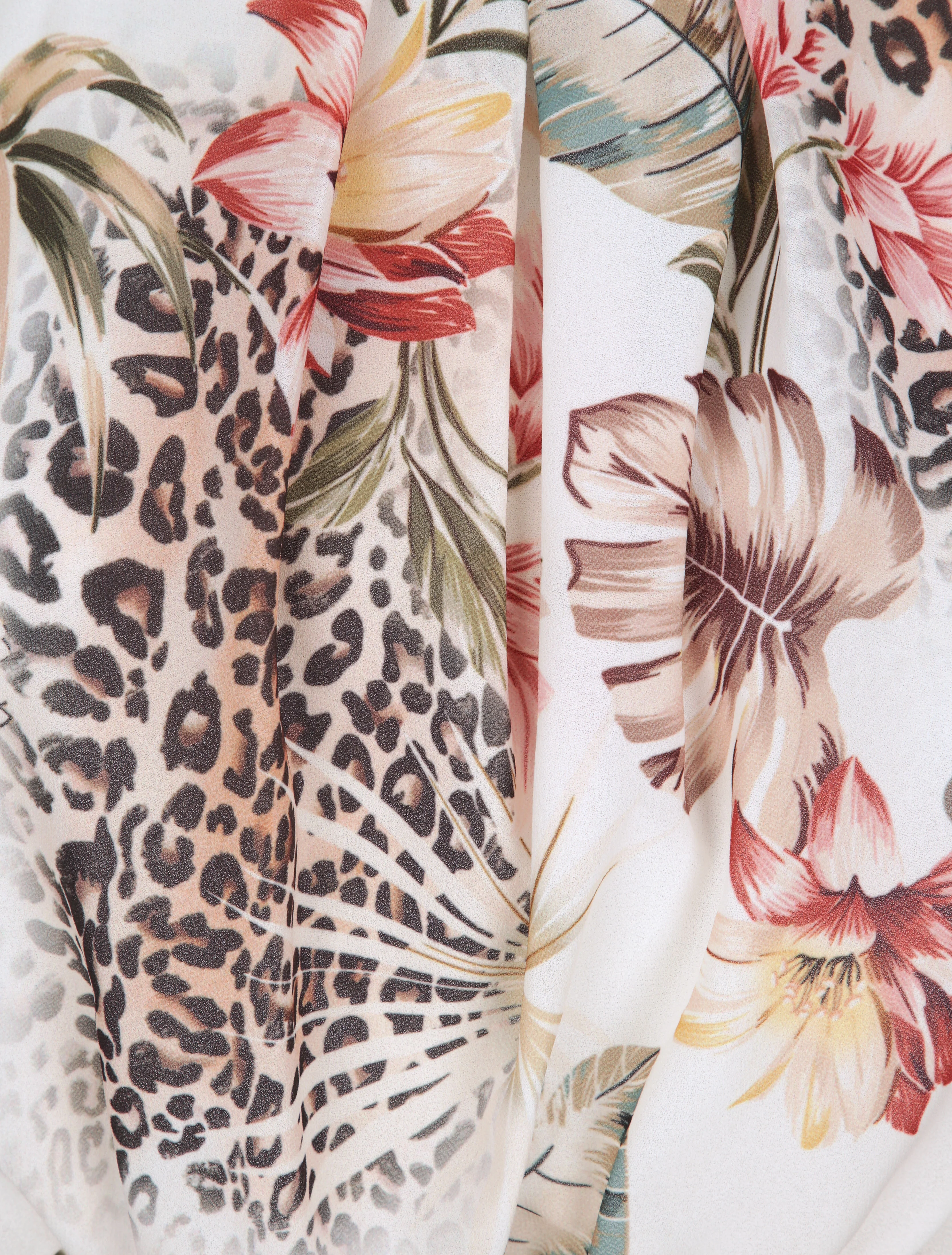 Asymmetrische jurk met tropische bladerenprint - Wit - Image 3