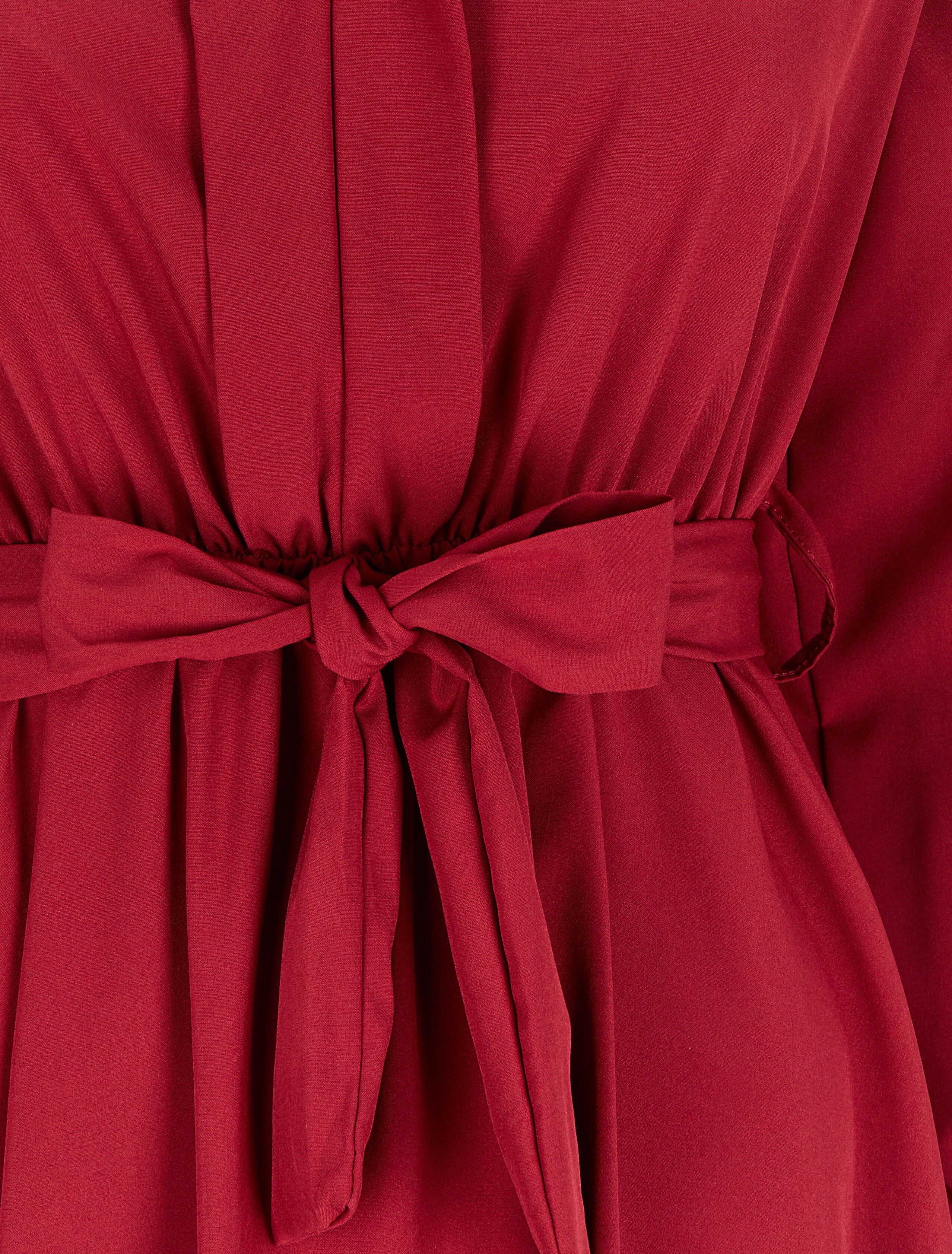 Asymmetrische jurk met V-hals en revers - Wijnrood - Image 3