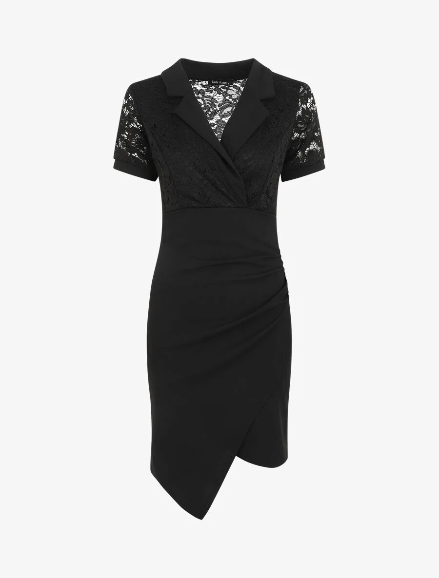 Asymmetrische jurk van twee materialen - zwart