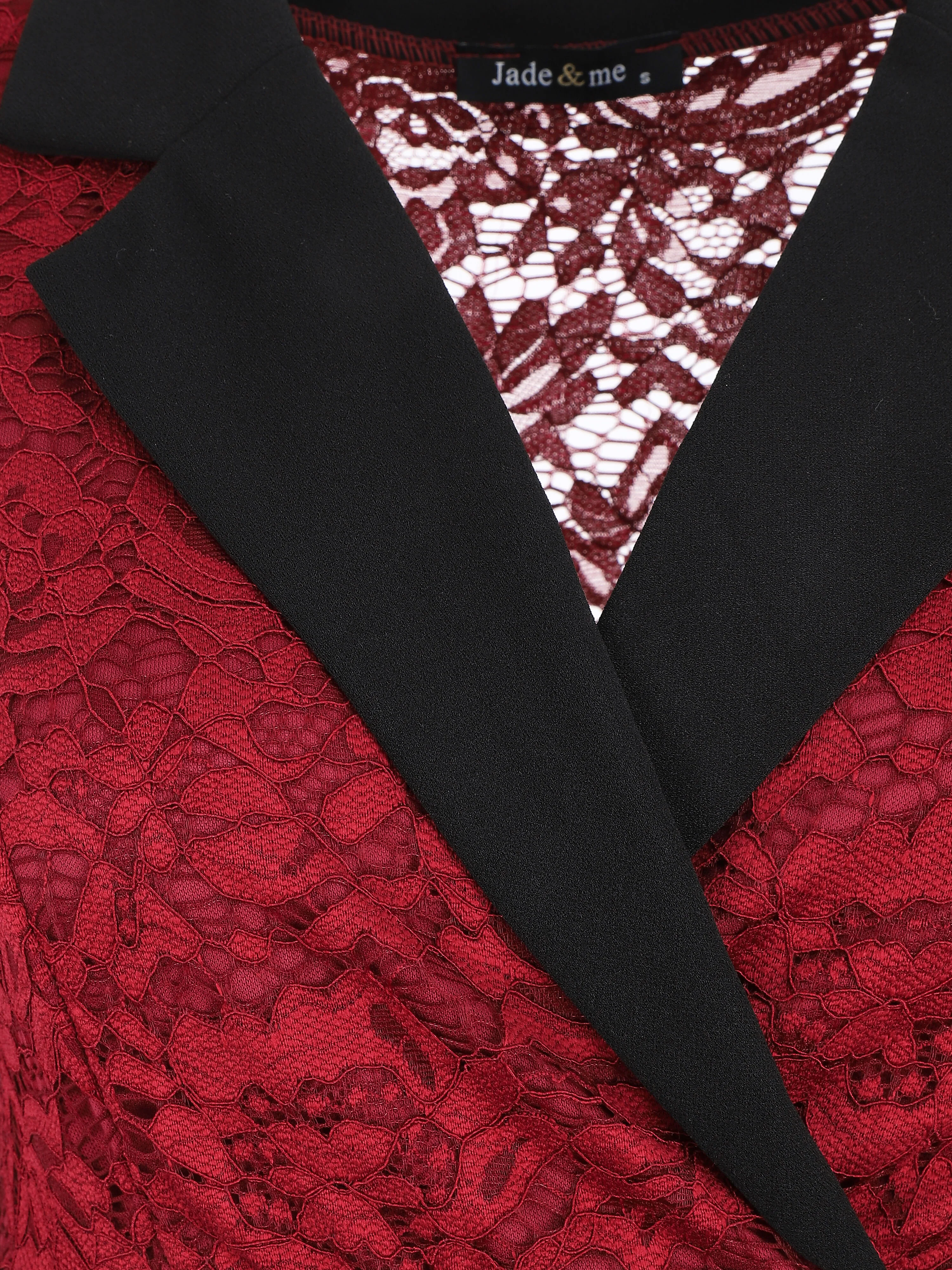 Asymmetrische jurk van twee materialen - Rood - Image 4
