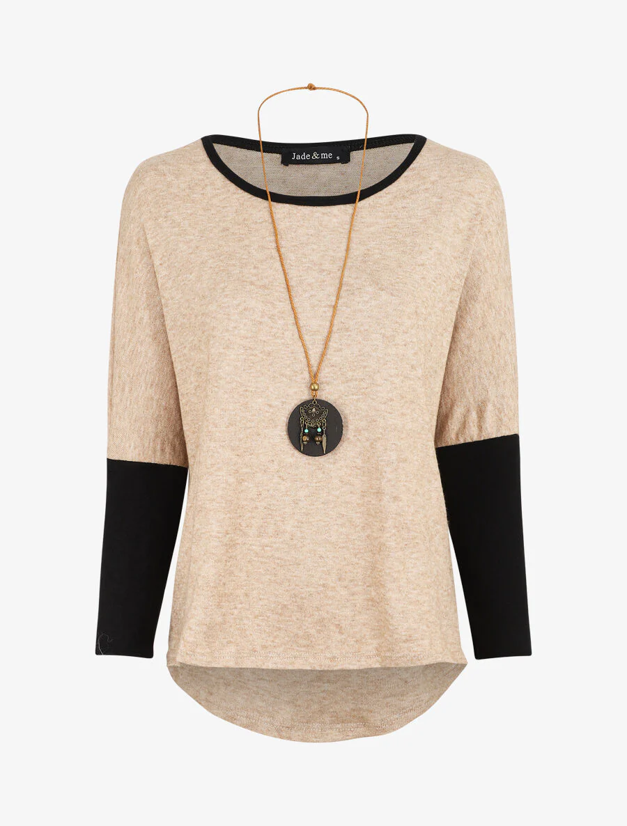Asymmetrische lage batwing-trui - Camel