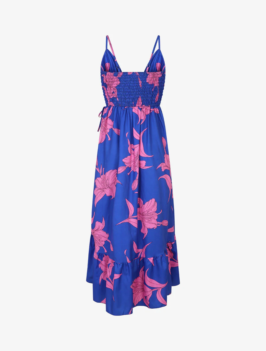 Asymmetrische lange jurk met grote bloemenprint - Koningsblauw - Image 2