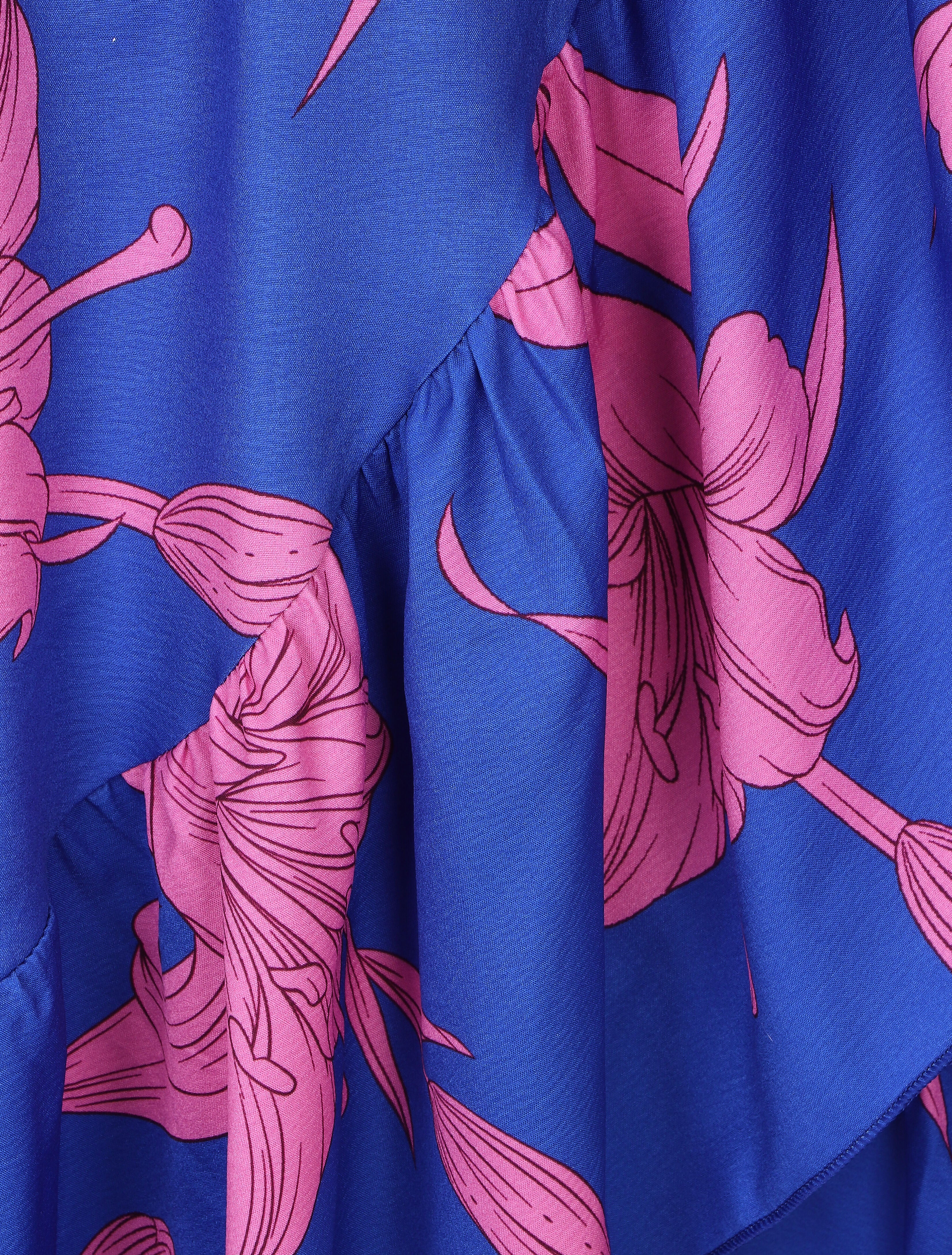 Asymmetrische lange jurk met grote bloemenprint - Koningsblauw - Image 3