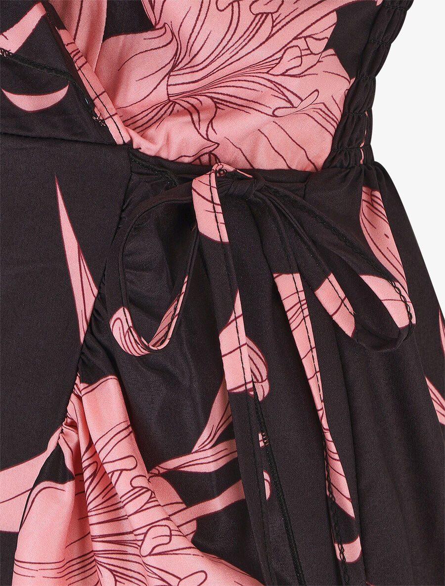 Asymmetrische lange jurk met grote bloemenprint - zwart - Image 3