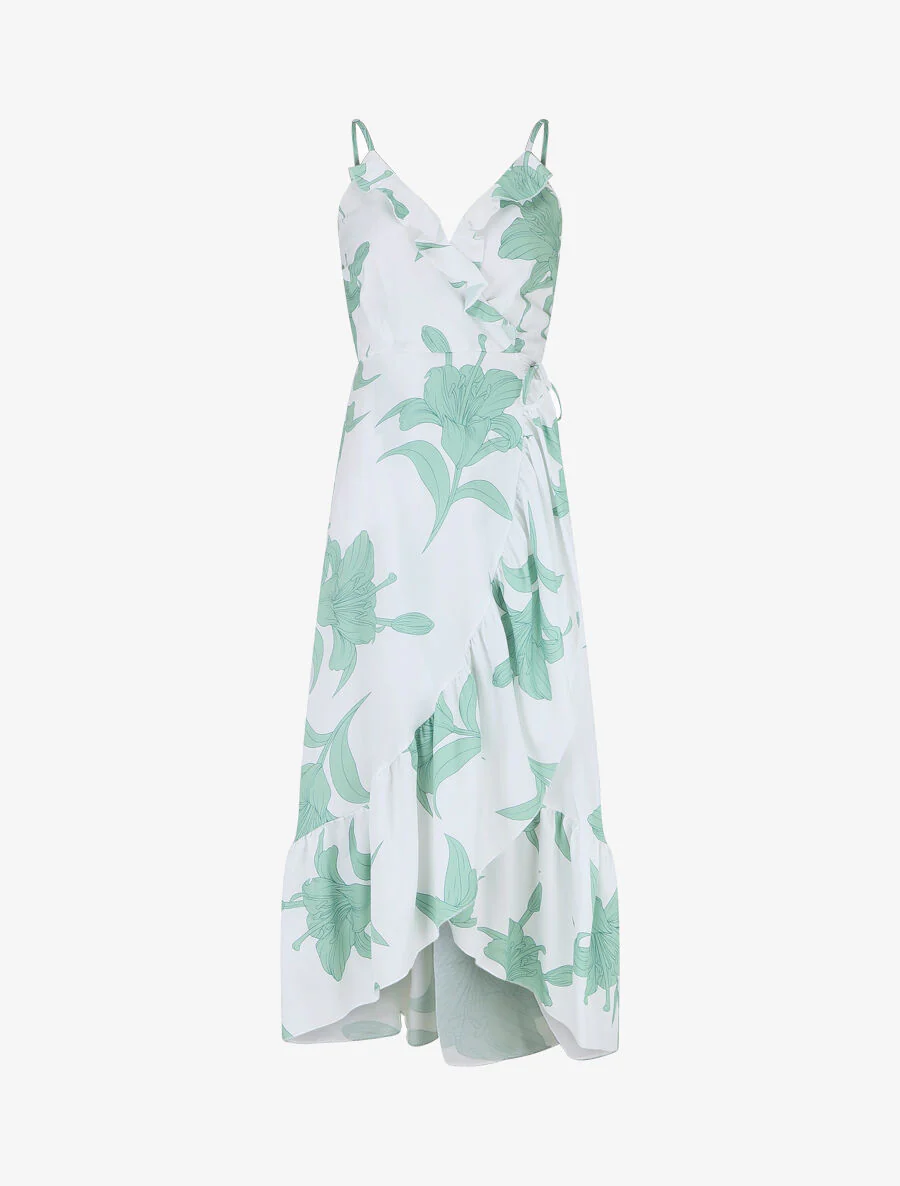 Asymmetrische lange jurk met grote bloemenprint - wit