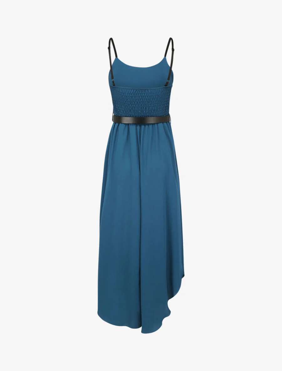 Asymmetrische lange jurk met skatersnit - Blauwgroen - Image 2