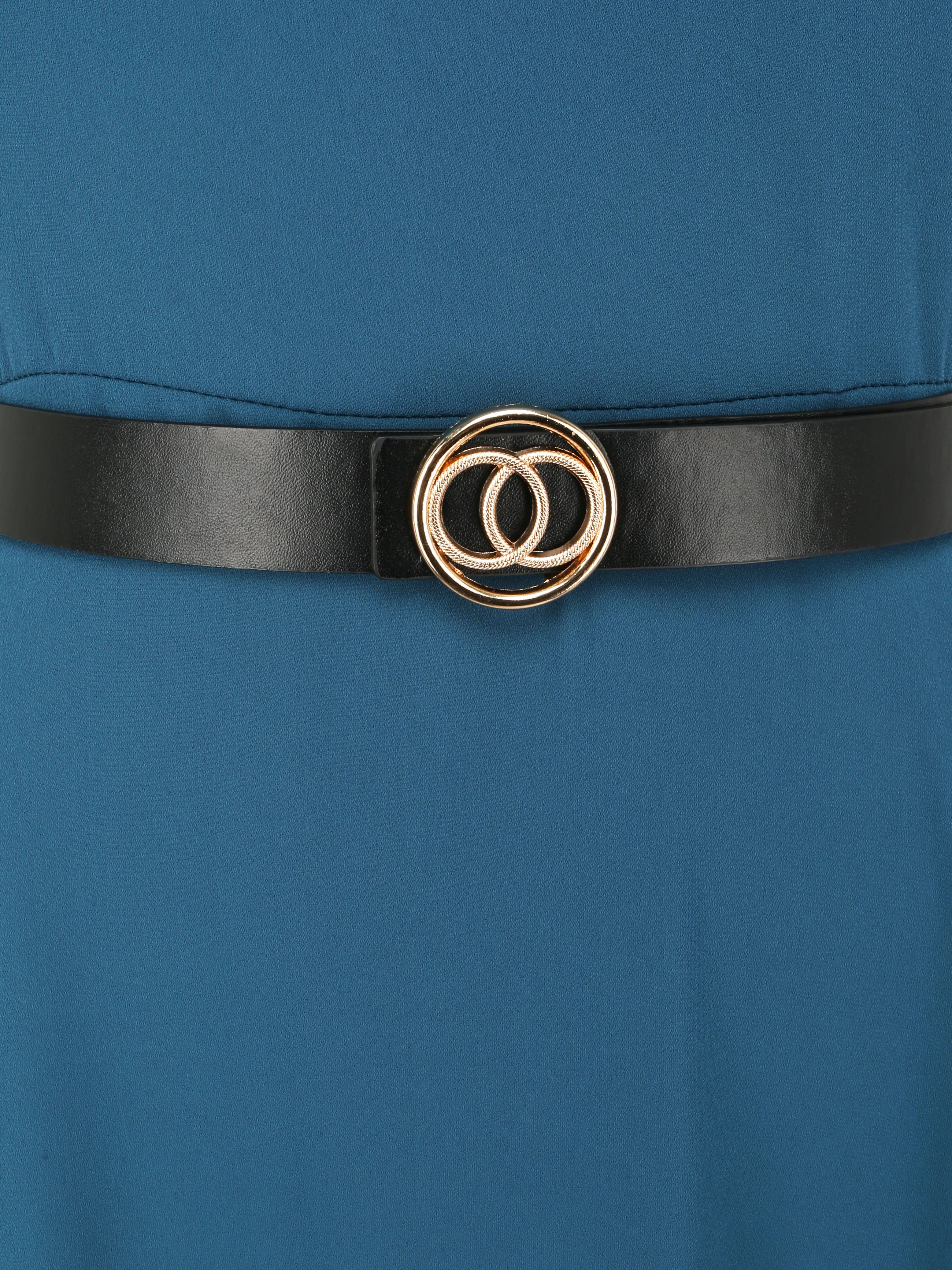 Asymmetrische lange jurk met skatersnit - Blauwgroen - Image 3