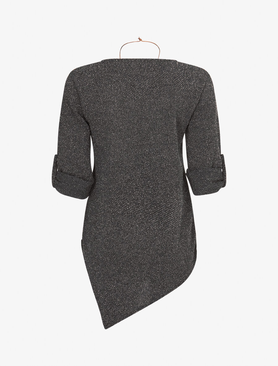 Asymmetrische lange trui met lamé - Zwart - Image 2
