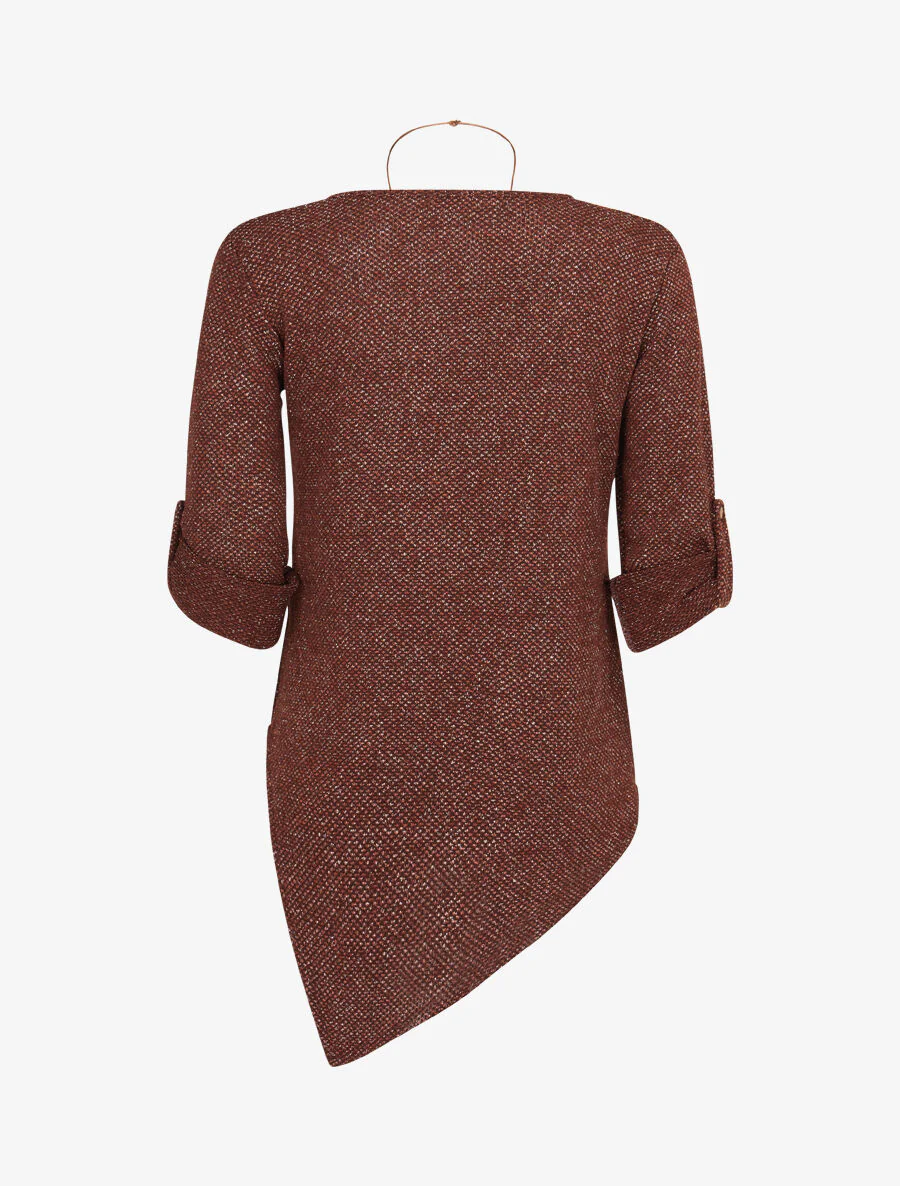 Asymmetrische lange trui met lamé - bruin - Image 2